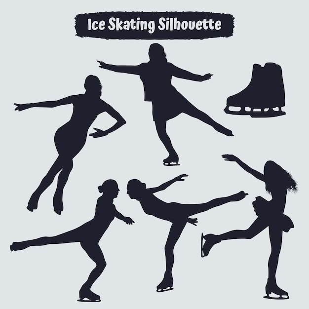 Vector collection of ice skating silhouettes in different positions