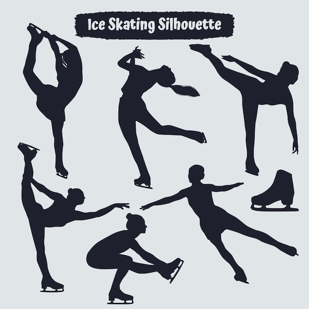 Collection of ice skating silhouettes in different positions