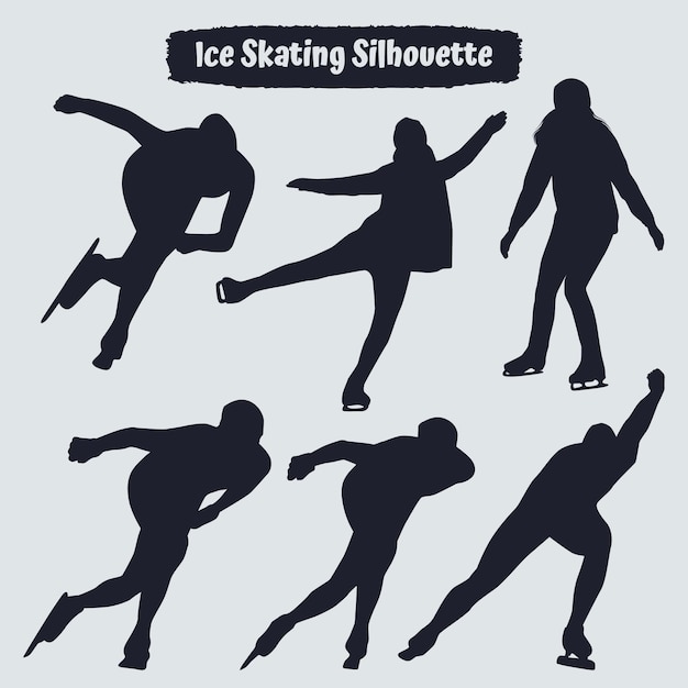 Collection of ice skating silhouettes in different positions