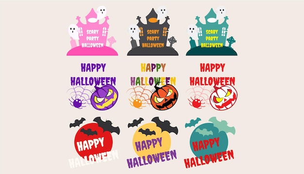 Collection icon with Halloween party text, tombs and bats.set of text halloween.