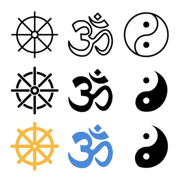 collection of icons about religion and belief in three styles