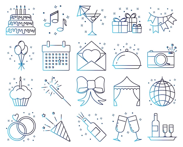 A collection of icons for a birthday party.