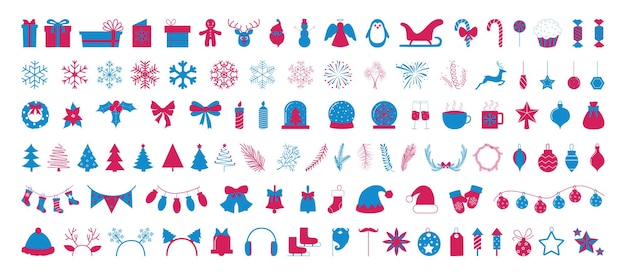 Collection of icons of Christmas and New Year