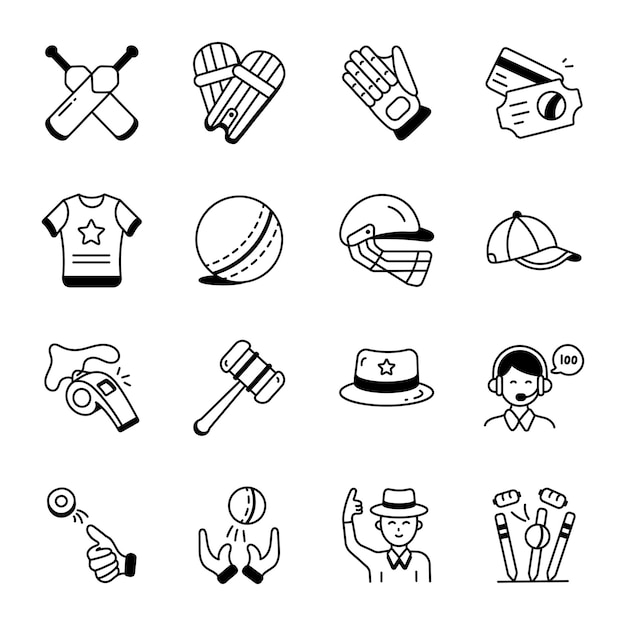 A collection of icons for the cricket team.