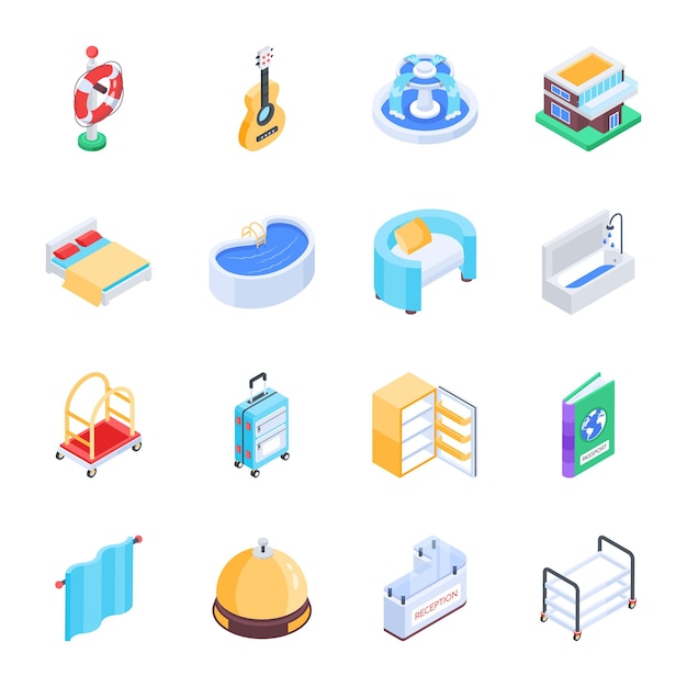 A collection of icons for a hotel room