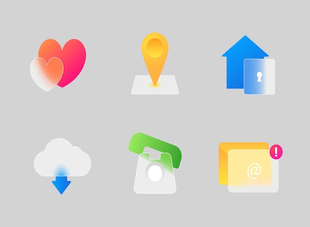 a collection of icons including a heart and a key