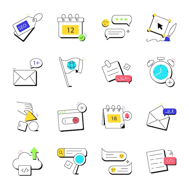 A collection of icons including one that says 18