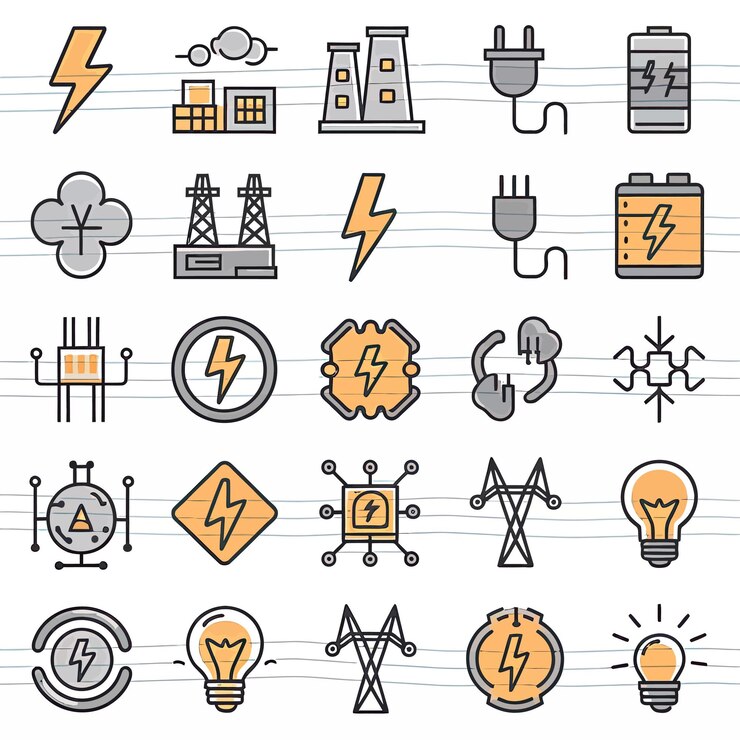 a collection of icons including a sign that says lightning and lightning