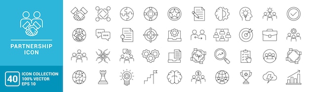 Vector collection of icons partnership strategy growth collaboration editable stroke eps 10