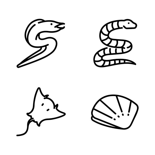 Vector collection of icons related to sea life including icons like anchor fish coral diving helmet