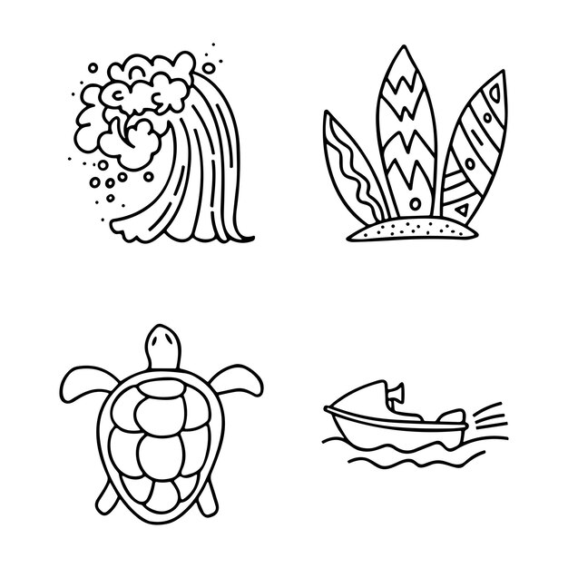 Vector collection of icons related to sea life including icons like anchor fish coral diving helmet