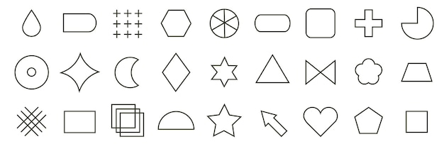 Collection of icons of simple geometric shapes Thin line geometric shapes Linear flat style icon