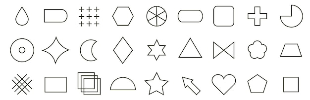 Collection of icons of simple geometric shapes Thin line geometric shapes Linear flat style icon