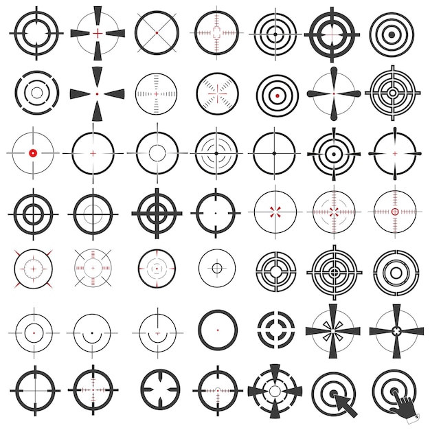 Vector collection of icons symbols weapons sights target sniper scope