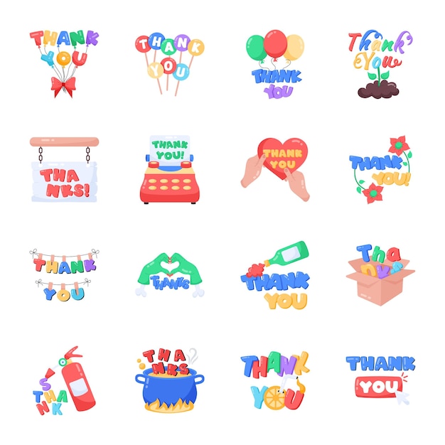 A collection of icons for thank you and thank you.