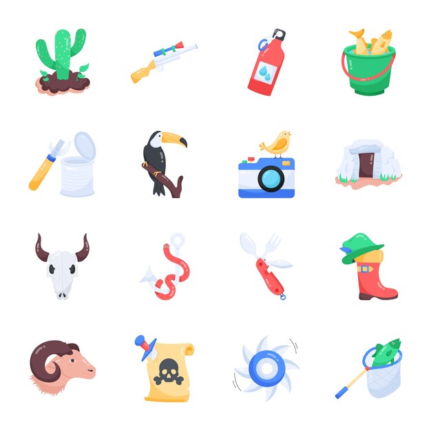 A collection of icons for a travel agency called the wild west.