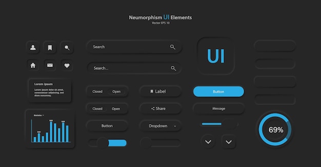 Vector a collection of icons for user interface development in black and blue