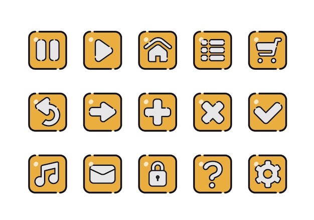 Vector a collection of icons with symbols for a web design set of buttons for games applications