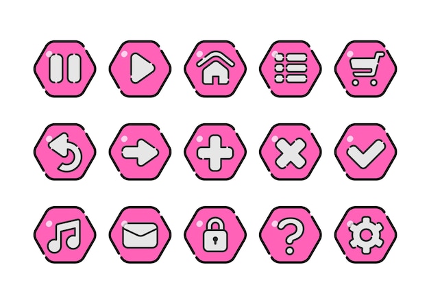 A collection of icons with symbols for a web design set of buttons for games applications