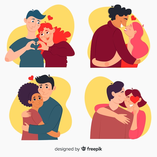 Collection of illustrated cute couples