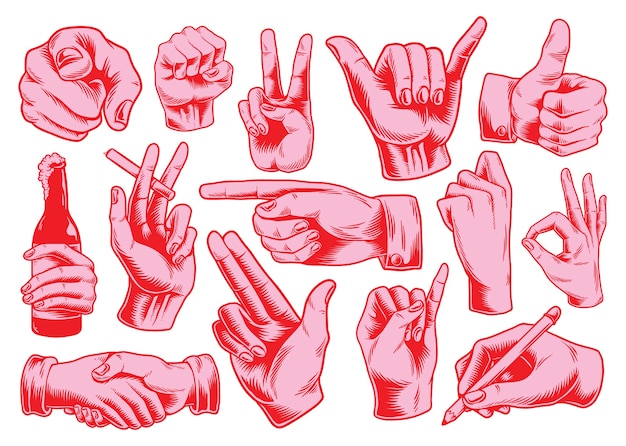 Collection of illustrated hand signs