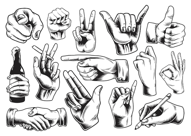 Vector collection of illustrated hand signs