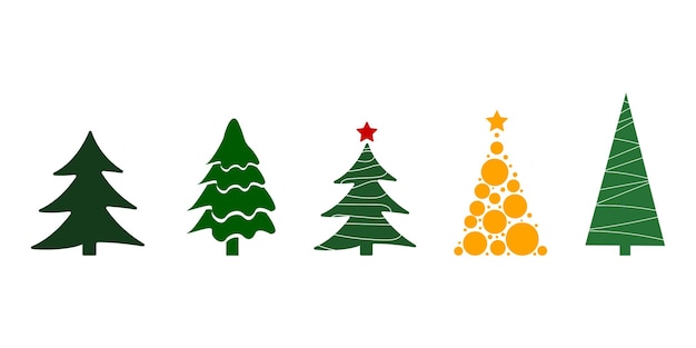 A collection of illustrations of 5 Christmas trees