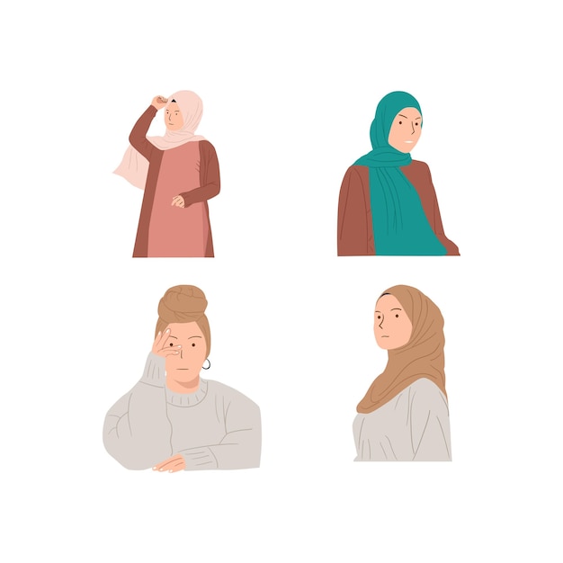 Collection of illustrations of hijab women