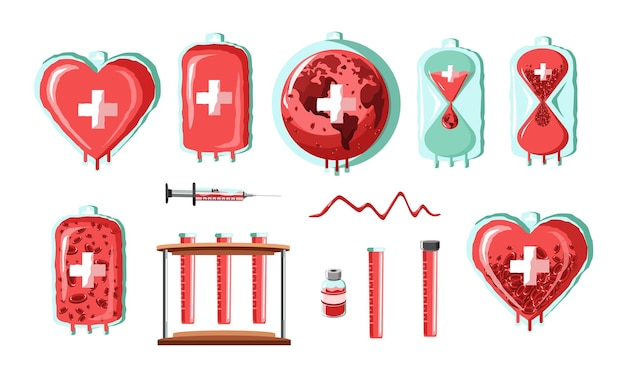 Collection of illustrations for the theme of medical and world blood donor day