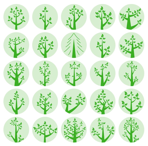 Collection of illustrations of trees Green trees in light circles Wood for every taste