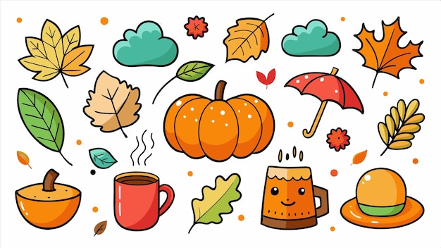 Vector a collection of images including pumpkins autumn leaves and a few other things
