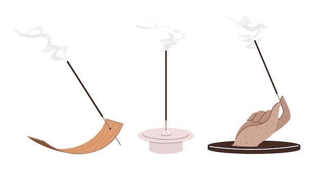 A collection of incense sticks and incense holders Meditation or incense concept illustration