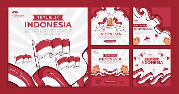 Vector collection of indonesia independence day social media flyer banner template