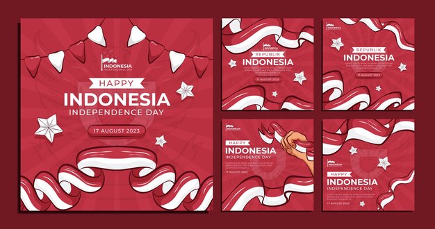 Collection of Indonesia Independence Day Social Media Flyer Banner Template