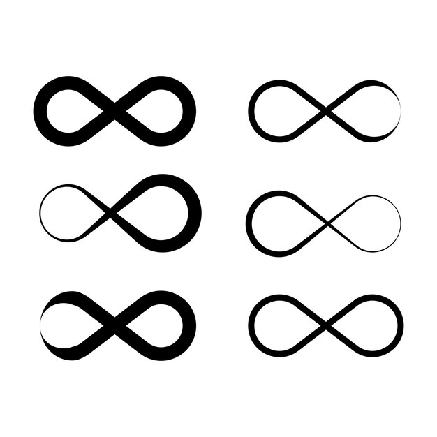 Collezione di simboli dell'infinito in vari stili concetto di ciclo continuo illustrazione vettoriale eps 10