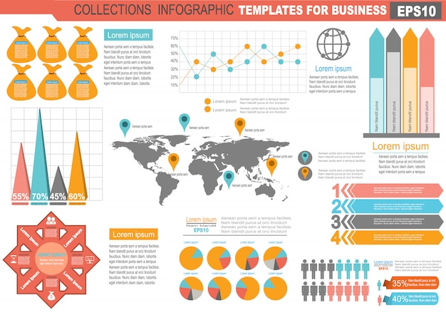 Collection of infographic set elements template for business