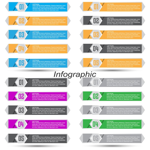 Infografica di raccolta con passaggi e opzioni, banner per il design aziendale e modello di sito web