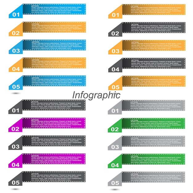 Collection infographics with steps and options