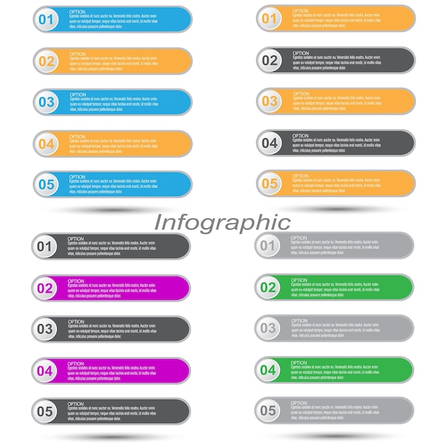 Collection infographics with steps and options