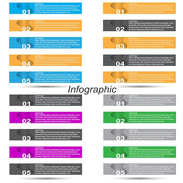 Collection infographics with steps and options