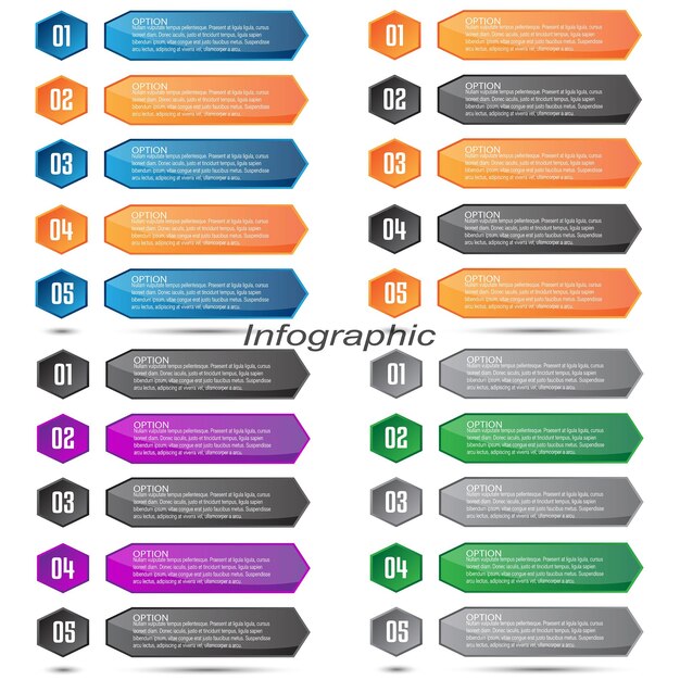 Collection infographics with steps and options