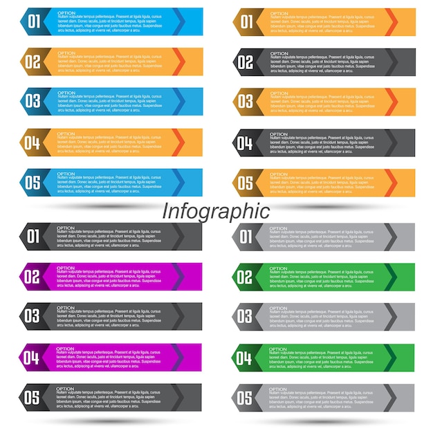 Collection infographics with steps and options