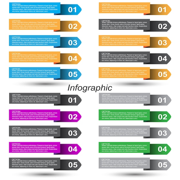 Collection infographics with steps and options