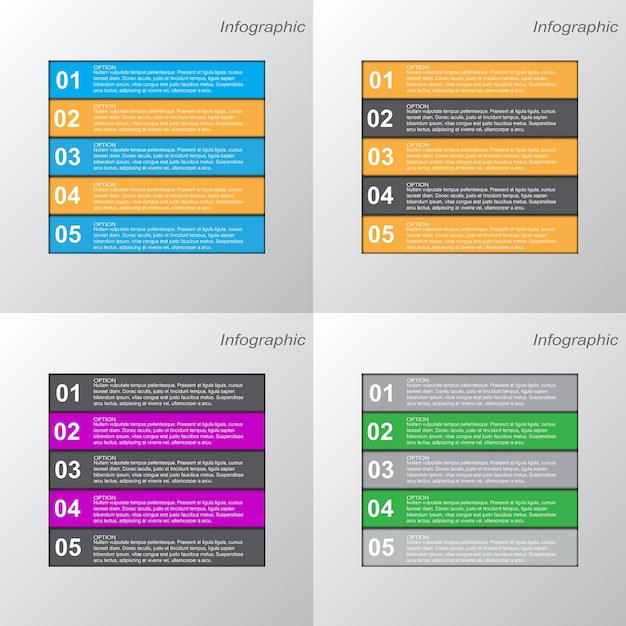 Collection infographics with steps and options