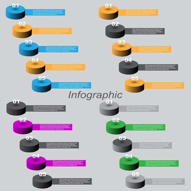 Collection infographics with steps and options