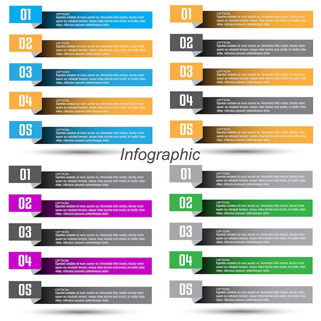 Collection infographics with steps and options