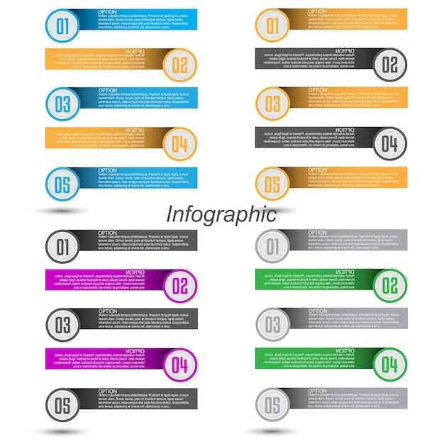 Collection infographics with steps and options