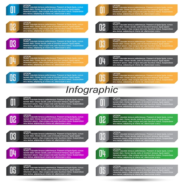 Collection infographics with steps and options