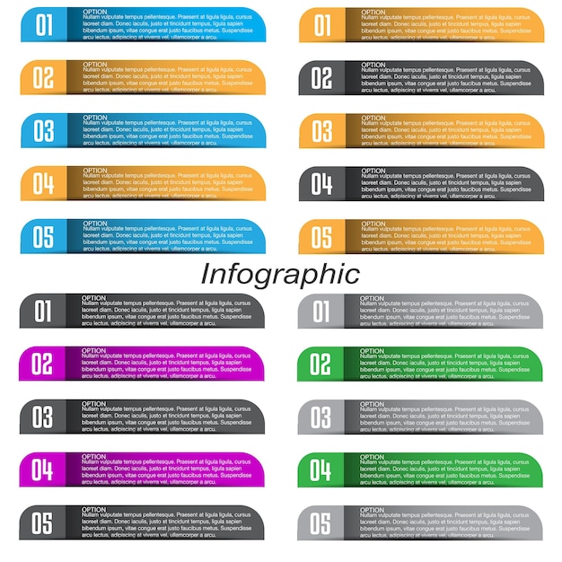 Collection infographics with steps and options