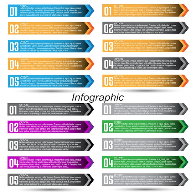 Collection infographics with steps and options